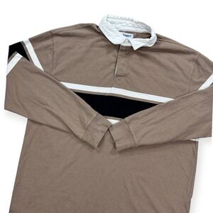 Old Navy Rugby Shirt Men's XL Brown Striped Long Sleeve Polo Collegiate Y2K